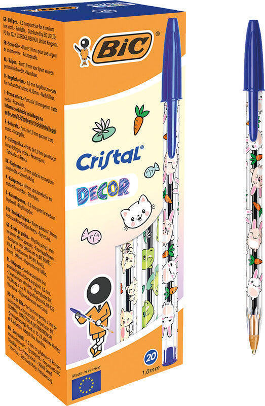 BIC Cristal Decor Kawaii Kugelschreiber – Blau, Spitze 0,32 mm, Deckel, Kunststoff, nachfüllbar