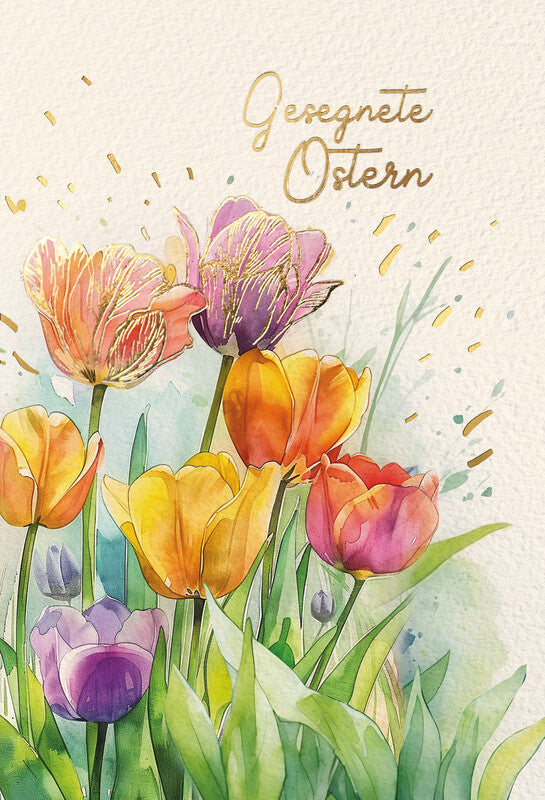 Kurt eulzer Grusskarte Ostern (Tulpen) – 115 × 170 mm – mit Umschlägen, Text DE, Karton, 6er Pack