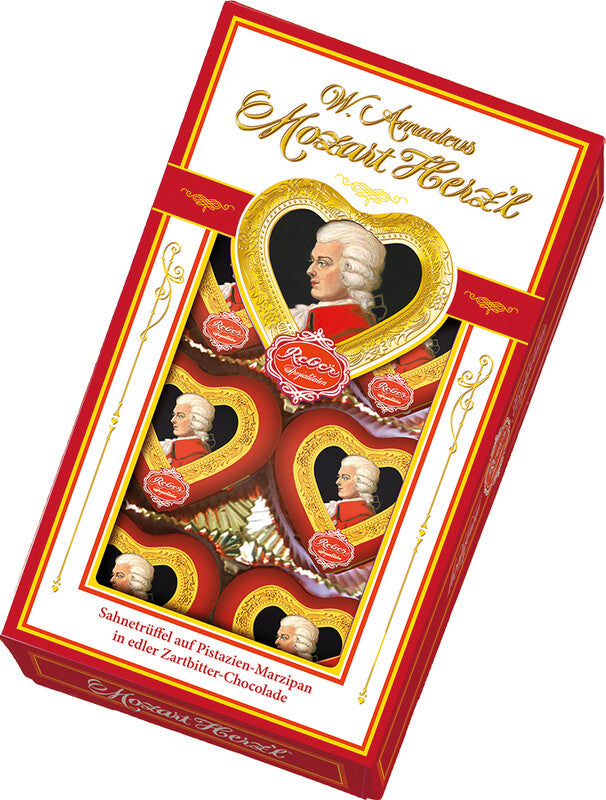 Reber Mozart-Herzen Herz'l Pralinés – Pistazie, Dunkel, 8 × 10 g (80 g)