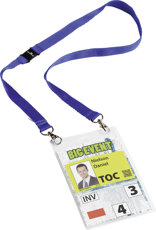 Durable Duo Namensschild – A6, Textilband mit 2 Karabinerhaken, Kunststoff, mit Visitenkartentasche – 10 Stk