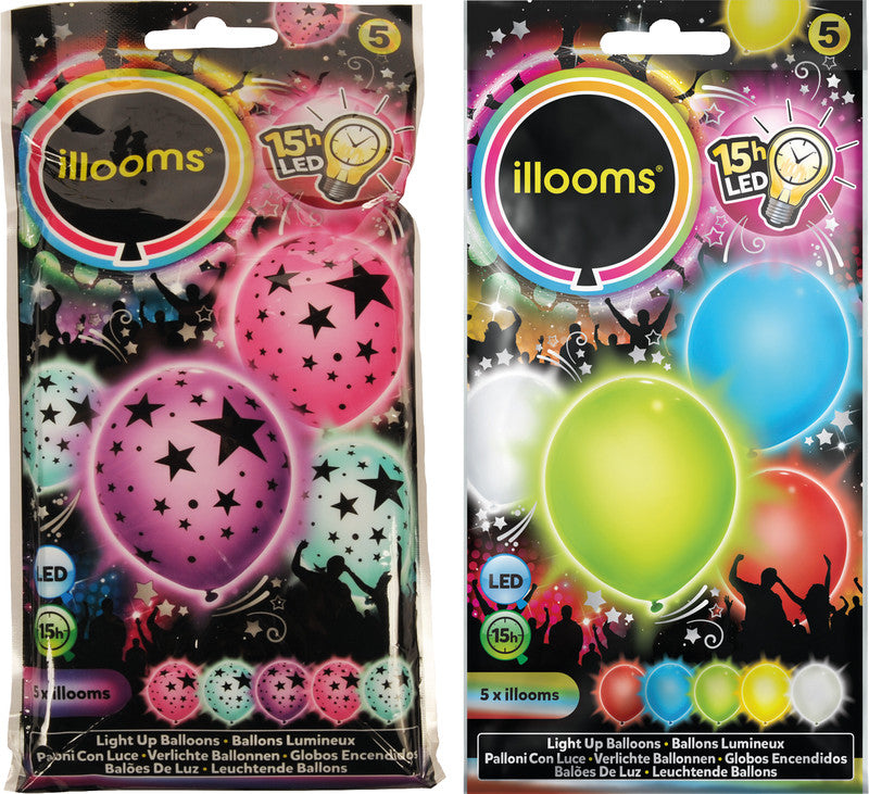 Illooms Luftballone, farbig sortiert, 5 Stück, LED, Leuchtdauer 15 Stunden