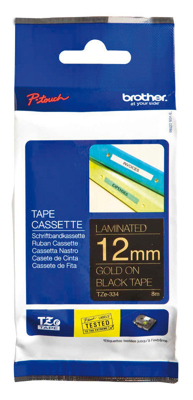 Brother Schriftband – 12 mm × 8 m, schwarz, gold