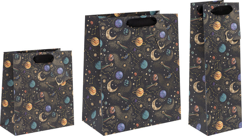 Glick Geschenktasche 'Celestial Glow' – 26 × 13,5 × 31,5 cm, Papier, mit Satinband, Folienprägung, mehrfarbig