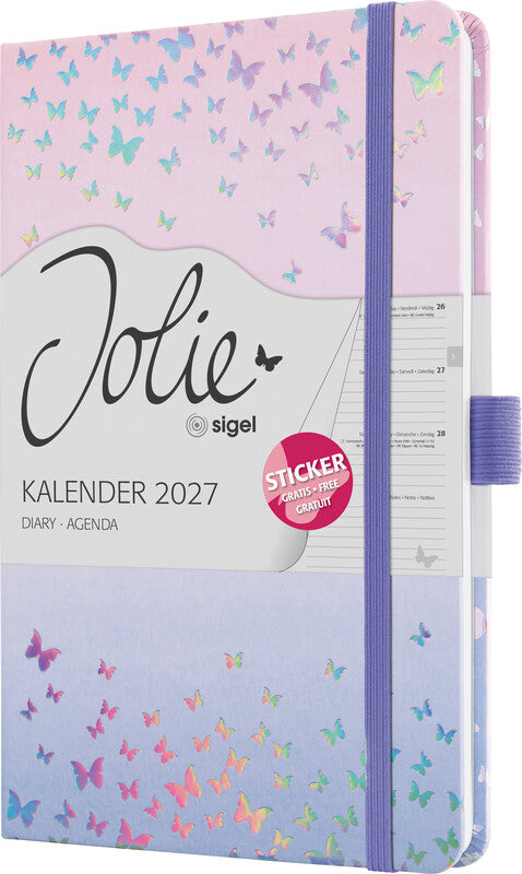 Sigel JOLIE Agenda – 1 Woche/2 Seiten, gebunden, A5, 2027, Butterfly Confetti Candy, FSC