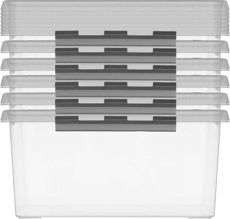 Helit die q-line Aufbewahrungsbox 18 l – mit Deckel, stapelbar, 390 × 180 × 380 mm, transparent, Kunststoff