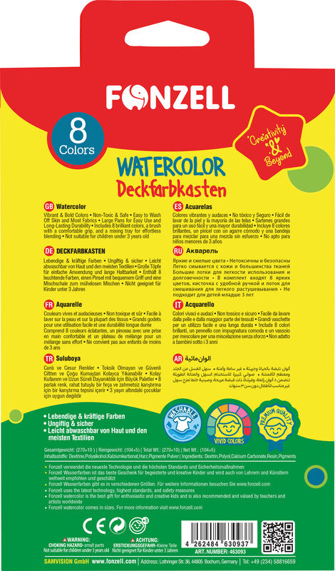 Fonzell Deckfarbkasten – 8 Farben, mit Pinsel