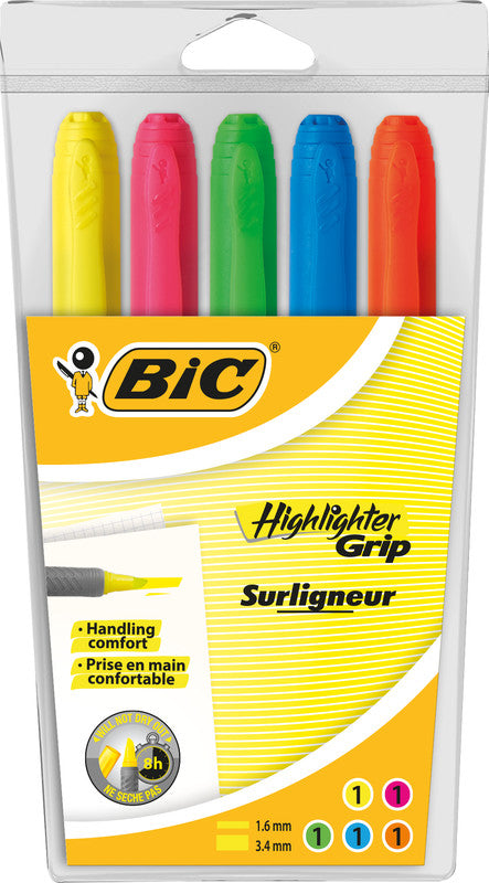 BIC Textmarker – 5er Set, Farben sortiert, Keilspitze