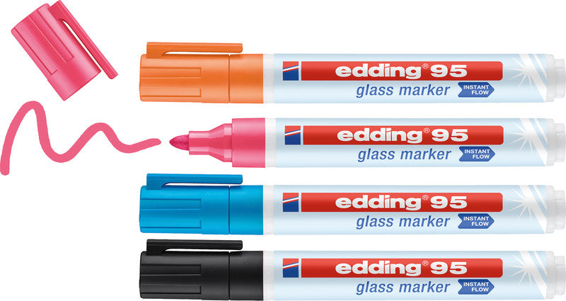 Edding Glasboard-Marker 95 – Rundspitze 1,5-3 mm – 4er-Set – sortiert – trocken abwischbar