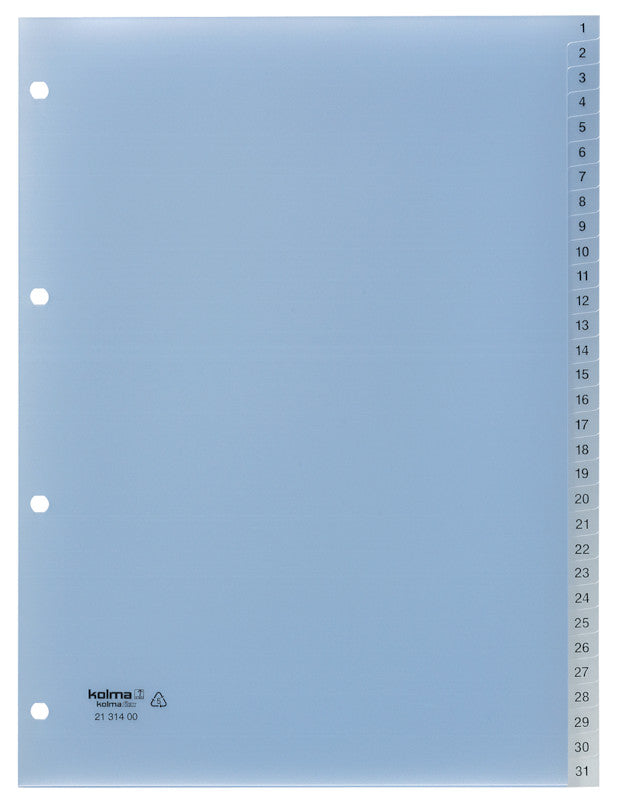 Kolma Vista Register – A4, 31-teilig, PP, transparent, vorgedruckt, 4-fach Lochung, für A4