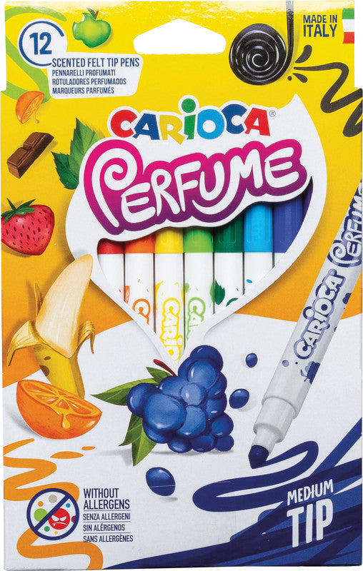 Carioca Filzstifte, Strichbreite 3,8 mm, duftend, auswaschbar ab 30 °C, 12 Farben