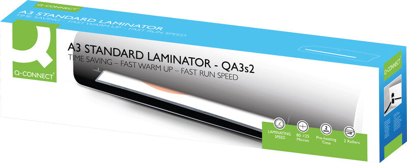 Q-CONNECT Laminiergerät A3 – 2-Rollen, 75–125 µm, Aufheizzeit 2 Min., 400 mm/min, Schwarz