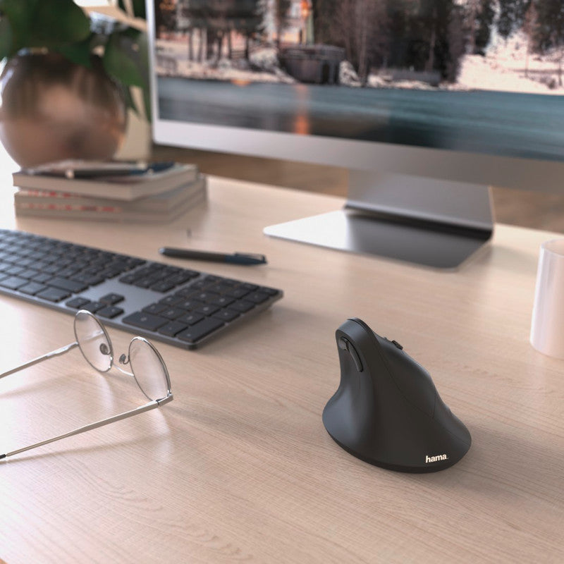 Hama EMW-500 Ergonomische Maus – kabellos, USB-A, 6 Tasten, für Rechtshänder, vertikal, schwarz