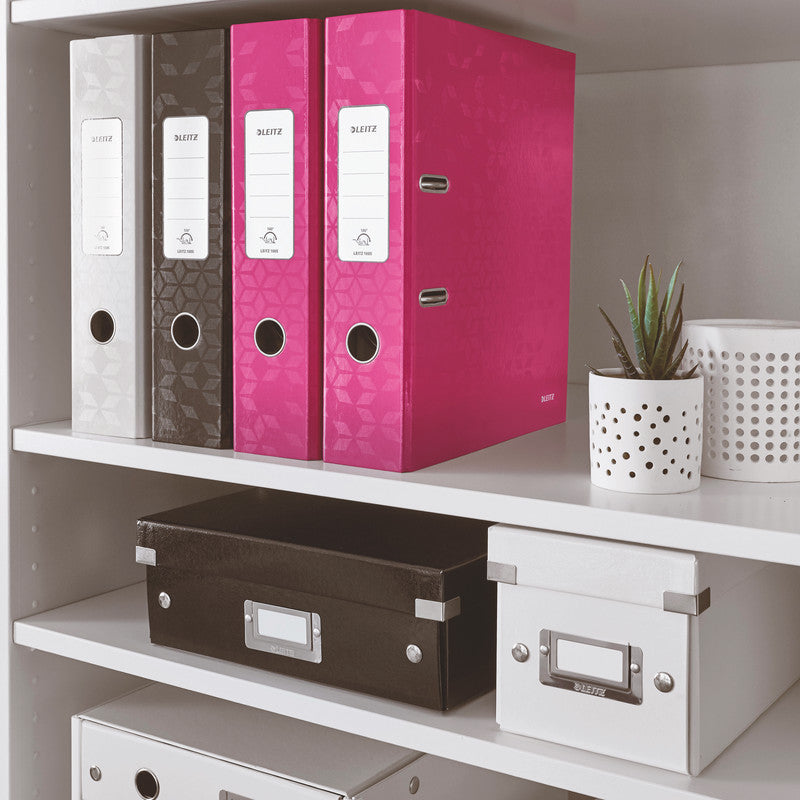 Leitz Ordner 180° WOW – A4 hoch – 2-Ring Hebelmechanik, Rücken 80 mm – pink, Karton, mit Griffloch, FSC