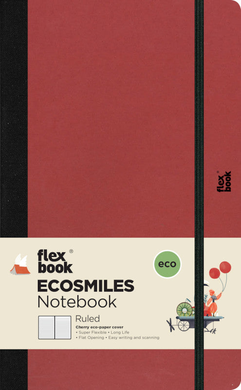 Flexbook Ecosmiles Notizbuch – 130 × 210 mm – liniert 6 mm – 192 Seiten – 100 g/m² – gebunden – rot