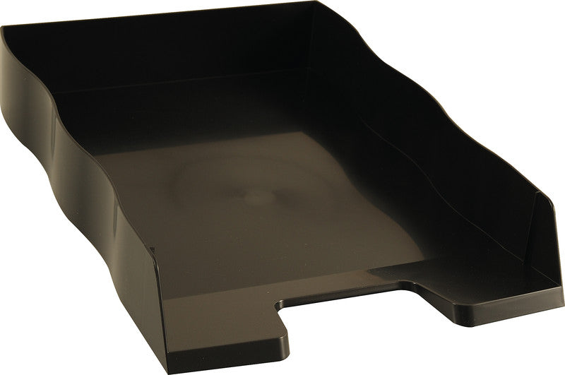 Styro Briefkorb – mit Griffausschnitt, mit Beschriftungsfeld, glänzend, schwarz, B 255 × H 62 × T 355 mm