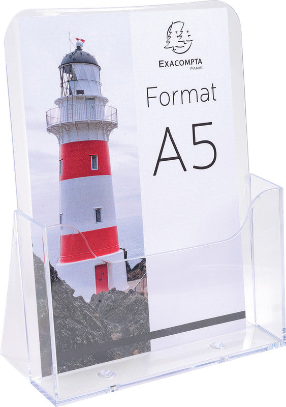 Exacompta Tischprospekthalter 75058D – für A5 – Hochformat – transparent – Polystyrol (PS) – 73×214×173 mm