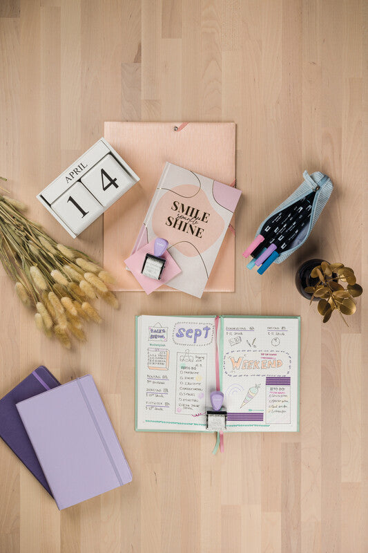 Trodat Bullet Journal Motivstempel, selbstfärbend, 12 Motive, 30 × 5 mm, Kissen sortiert, deutsch