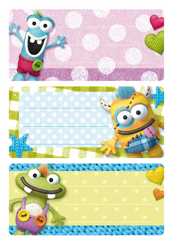 HERMA Vario Schuletiketten – Motiv Kleine Monster – 35×76 mm, Abgerundete Ecken, 9 Stück, 3 Bögen, Papier