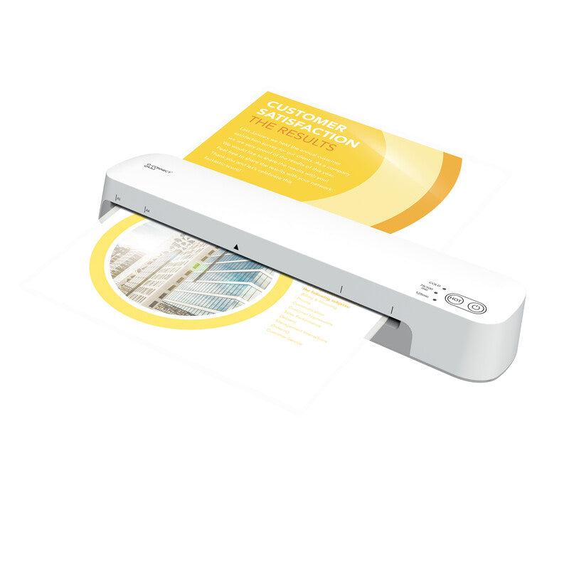 Q-CONNECT S3 Laminiergerät A3 – 2-Rollen, 75–125 µm, Kaltlamination, Aufheizzeit 1 Min., 420 mm/min, Weiss