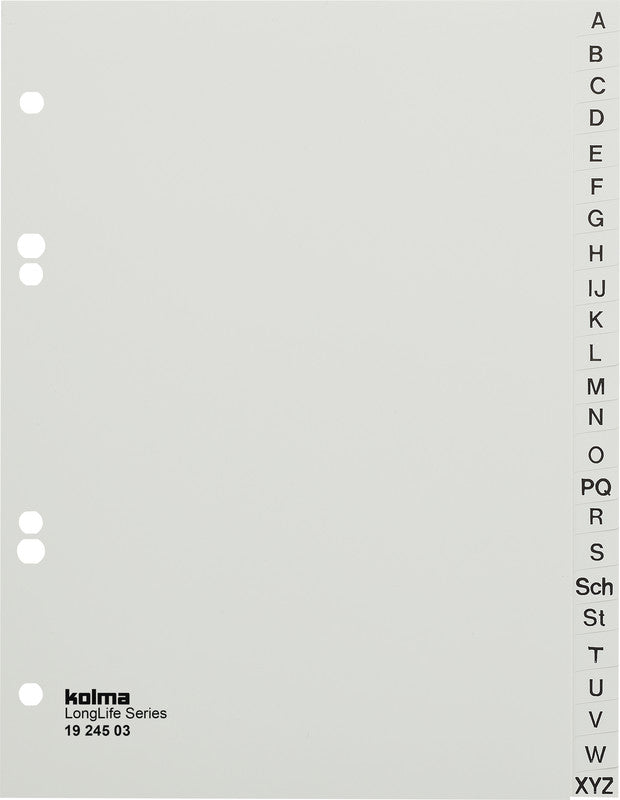 Kolma Register – 24-teilig, PVC, grau, vorgedruckt, 2-fach gelocht, für A5 hoch