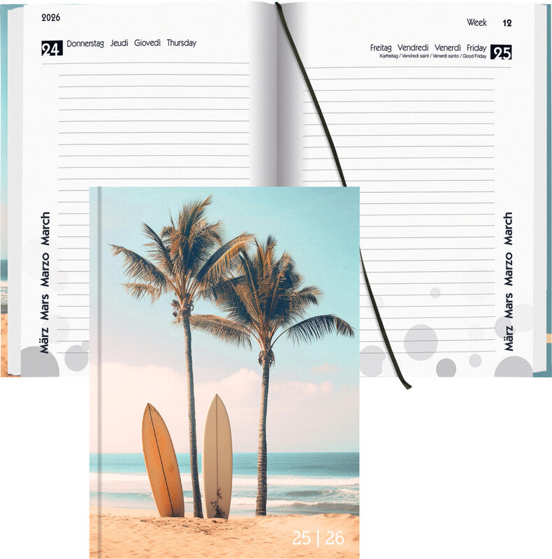 Biella mydiary Schüleragenda – 1 Tag/Seite, gebunden, 12 × 16,5 cm, Aug–Jul, Beach, FSC