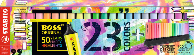 STABILO BOSS Original Textmarker Desktop Set 23 Farben – Keilspitze, 2–5 mm, nachfüllbar
