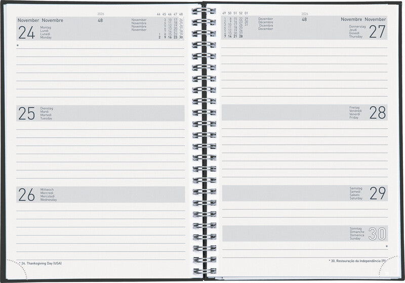 Biella Dispo Term Savanna Agenda – 1 Woche/2 Seiten, Spiralbindung, 14,5 × 20,5 cm, 2026, Dunkelgrau, FSC