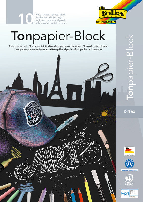 Folia Zeichenpapier, Papier, 29,7 × 42 cm, Schwarz, 10 Blatt