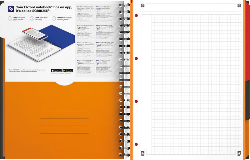 Oxford Collegeblock, Spiralbindung, 100 Blatt, 4-fach gelocht, perforiert, 90 g/m² – Schwarz, für SCRIBZEE A
