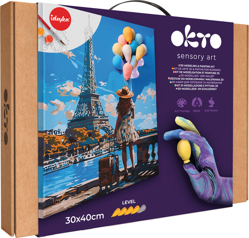 Okto Sensory Art – Modellier- und Malset Air Clay 3D – ab 14 Jahren – 2 Pinsel, Leinwand – 400 × 300 mm