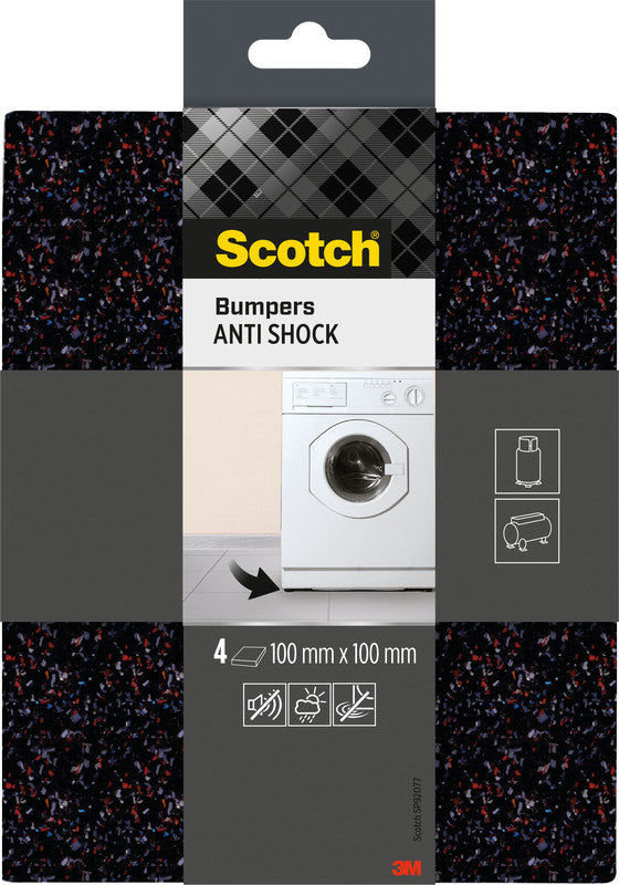 Scotch Quadratischer Elastikpuffer 100 × 100 mm – Schwarz, Elastomer, Selbstklebend, Rutschfest, 4 Stk.