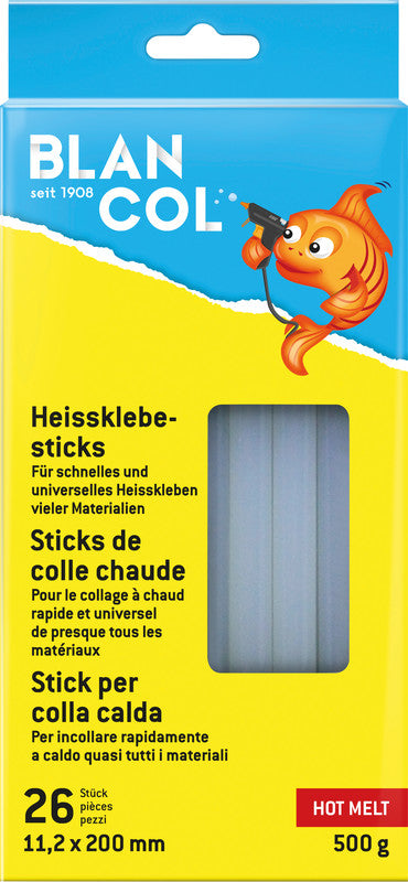 BLANCOL Heissklebepatronen – Ø 11,2 × 200 mm – 26 Stück, 500 g – Weiss, geruchsarm – für Basteln