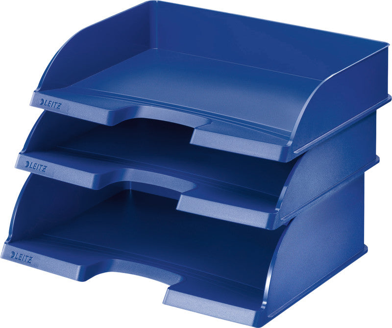 Leitz Stapelbarer Briefkorb mit Griffausschnitt, Beschriftungsfeld, matt, blau, B 363 × H 103 × T 273 mm