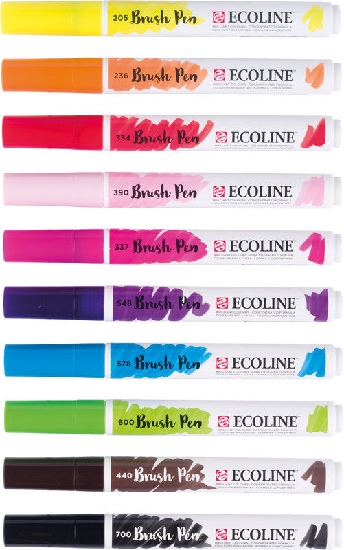 Talens ecoline Pinselstift – farbig sortiert, Kunststoff, 10er-Pack, wasservermalbar, geruchsarm