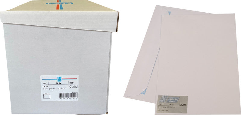Goessler Couvert C4, ohne Fenster, selbstklebend, weiss, 120 g/m², mit grauem Innendruck – 250 Stk.