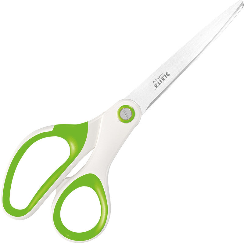Leitz WOW Schere 20,5 cm, spitz, für Rechtshänder – Edelstahl, titanbeschichtet, Softgrip, Grün/Weiss