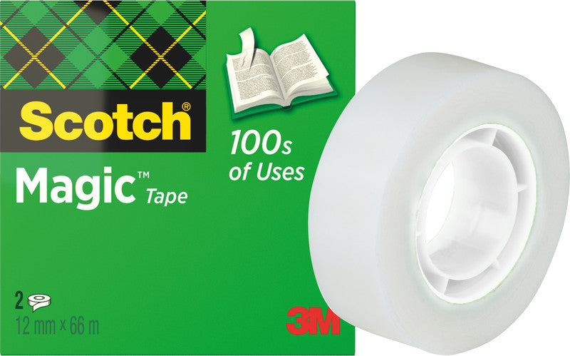 Scotch Klebeband Magic 810 – permanent, matt, Zelluloseazetat, 12 mm × 66 m, transparent, 2 Rollen