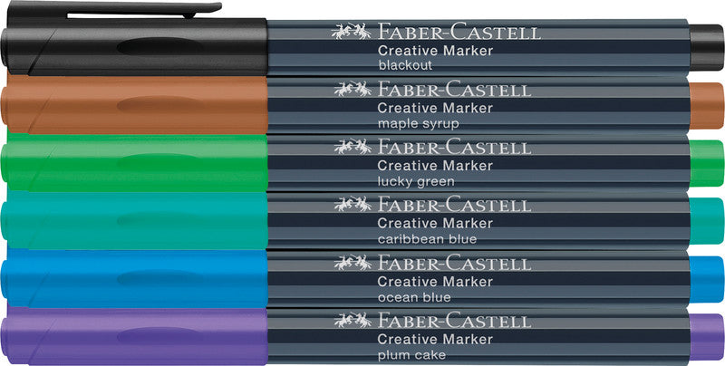 Faber-Castell Non-Permanent Marker Creative – Rundspitze 1,5 mm – Sortiert – 6er-Set – Trocken abwischbar