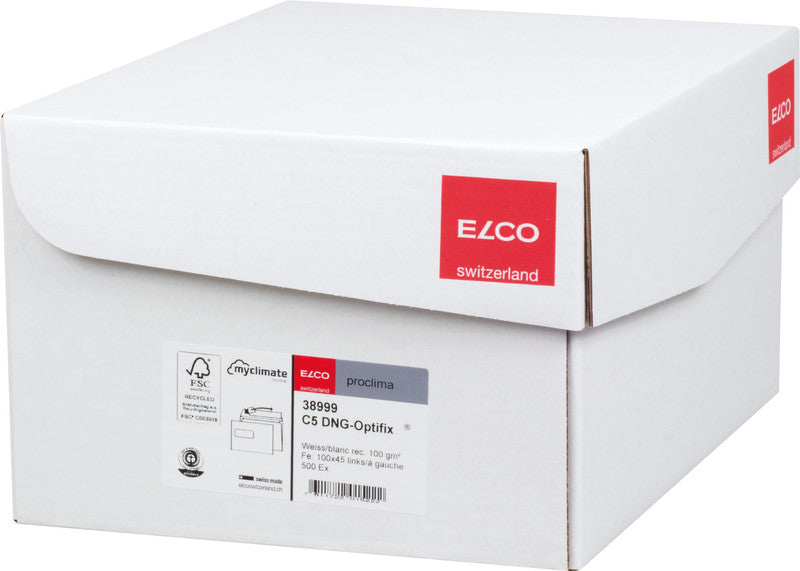 Elco Couvert C5, Fenster links, Haftklebung, weiss, 100 g/m², mit Innendruck – 500 Stk.