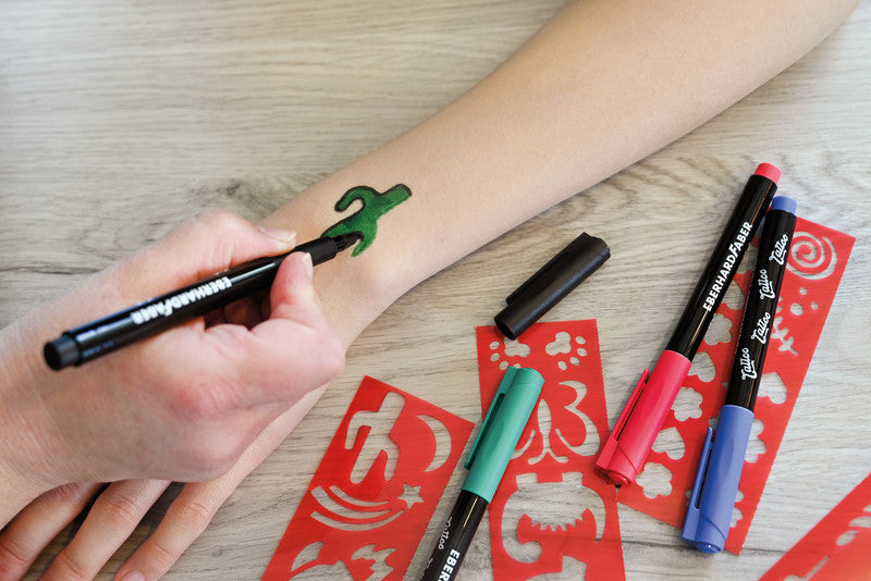 Eberhard Faber Non-Permanent Marker Tattoo – Rundspitze – Sortiert – 4er-Set – Wasserlöslich