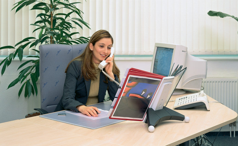 Durable Prospektständer Sherpa Table 10 – für A4, 10 Fächer, Schwarz/Rot, Kunststoff, 260×100×385 mm