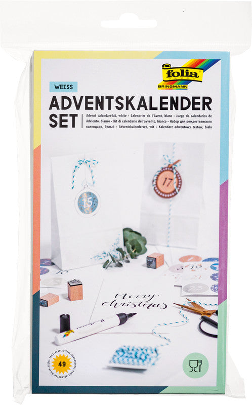 Folia Adventskalender-Set – 24 Papiertüten, Zahlensticker 1–24, 10 m Kordel – 100 × 175 × 55 mm