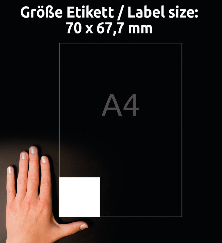 Avery Bogenetiketten, 70 mm × 68 mm, weiss, Papier, permanent, 1200 Etiketten (100 Blatt)