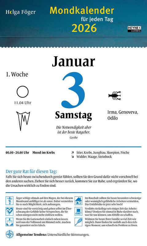 Heyne Ludwig – Abreisskalender Mond 2026 – 12,5 × 18 cm – 1 Tag/Blatt – 784 Blatt – d – mit Aufhänger