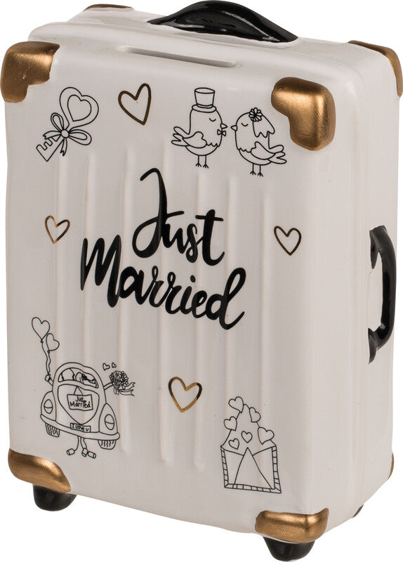Out oft the blue Out of the Blue Spardose Koffer Just Married – Keramik, mehrfarbig – 11 × 16,5 × 6,5 cm