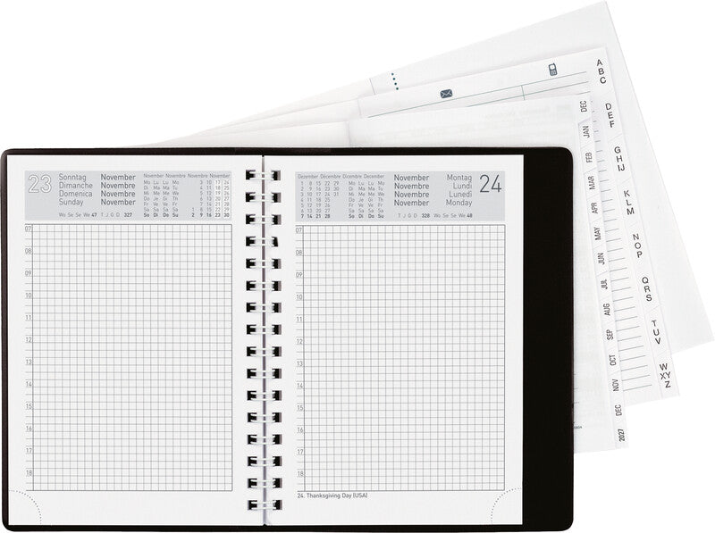 Biella Technikus 4 Agenda – 1 Tag/Seite, Spiralbindung, 10,1 × 14,2 cm, 2027, 1-h-Takt, Schwarz, FSC