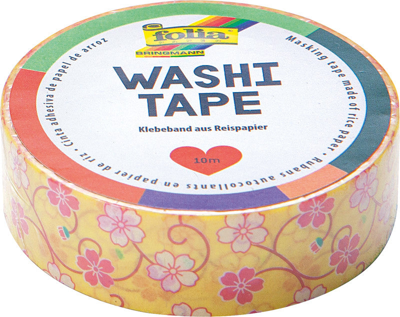 Folia Washi Tape – wiederablösbar, beschriftbar, Papier, 15 mm × 10 m, grüne Blütenranke
