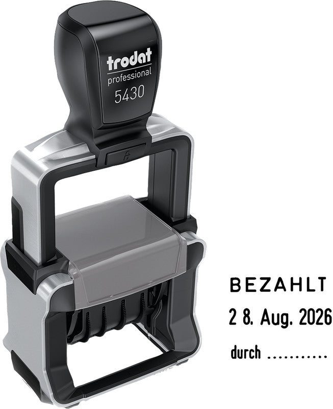 Trodat Motivstempel Professional 4.0 5430 – Text- und Datumstempel, selbstfärbend, Metall, 41 × 24 mm