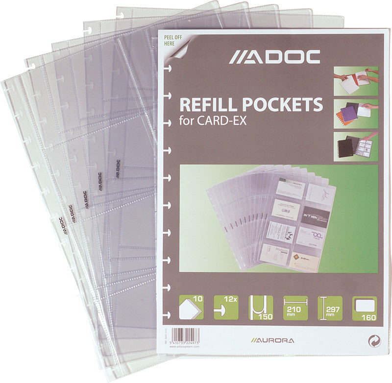 Adoc Ersatzsichttaschen – A4, transparent, für 16 Visitenkarten, 10 Stk.