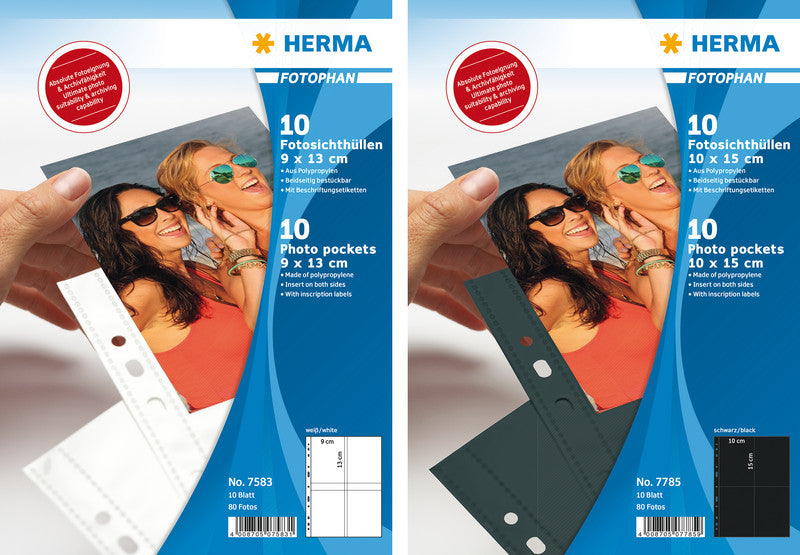 HERMA Sichtmappe für Fotos 10×15 cm – Schwarz, Kunststoff, Glänzend, 10er-Pack